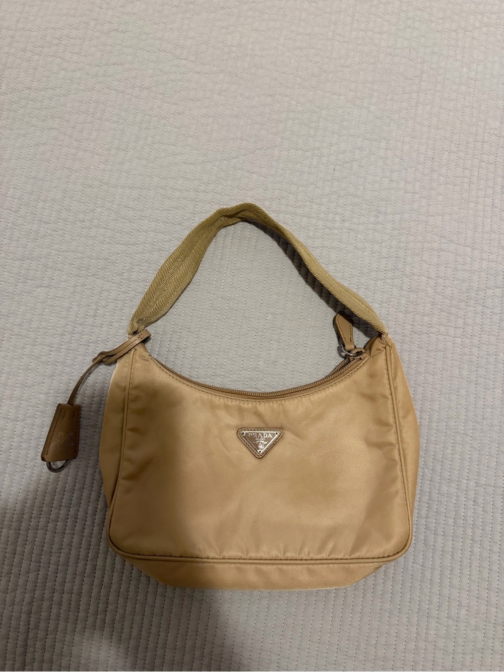 Prada Tan Nylon Shoulder Bag with Triangle Logo